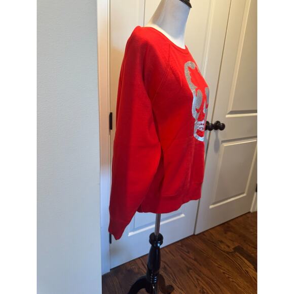 Zadig & Voltaire Red Cotton Sweatshirt Silver Skull SZ L NWOT - Picture 2 of 4